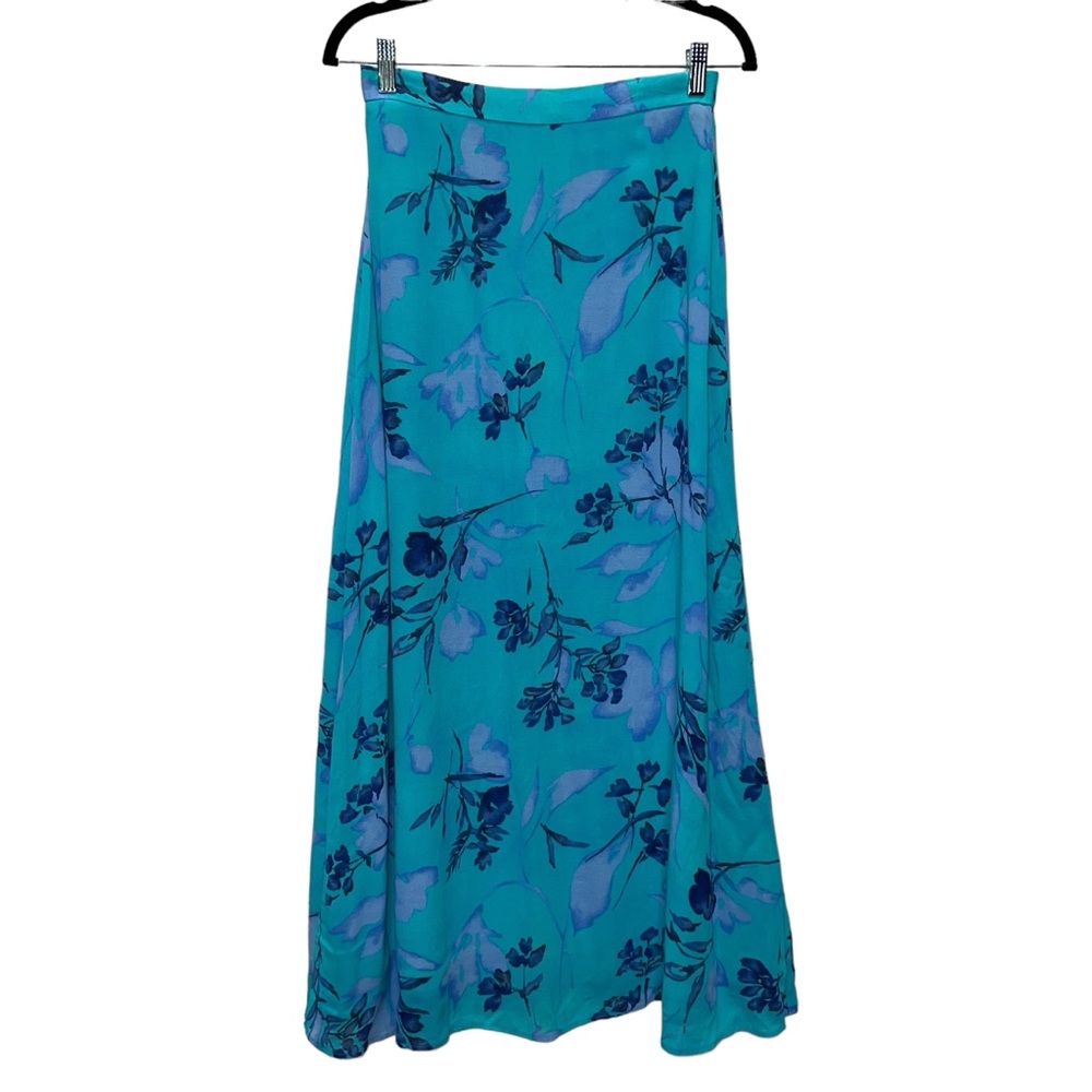 Floral Fairycore two toned Maxi Skirt blue & purple tones w sheer floral overlay